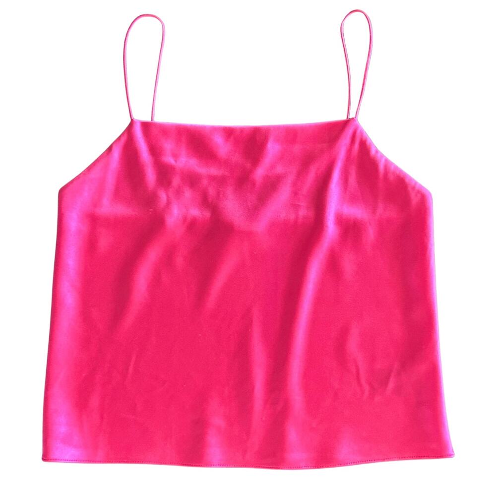 Alice + Olivia Harmon Cropped Drapey Slip Tank Satin Cami Hot Pink Medium - Picture 12 of 13
